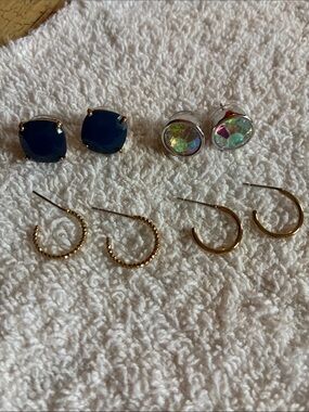 LOFT Gold Hoop and Blue Stud Earring Set with Iridescent Crystal Studs